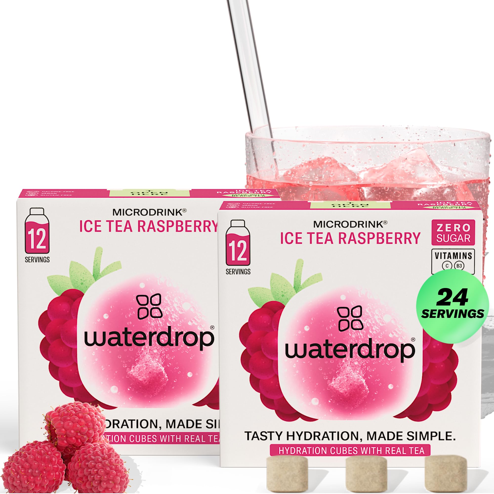 waterdrop front packaging showing iced tea raspberry flavor and benefits