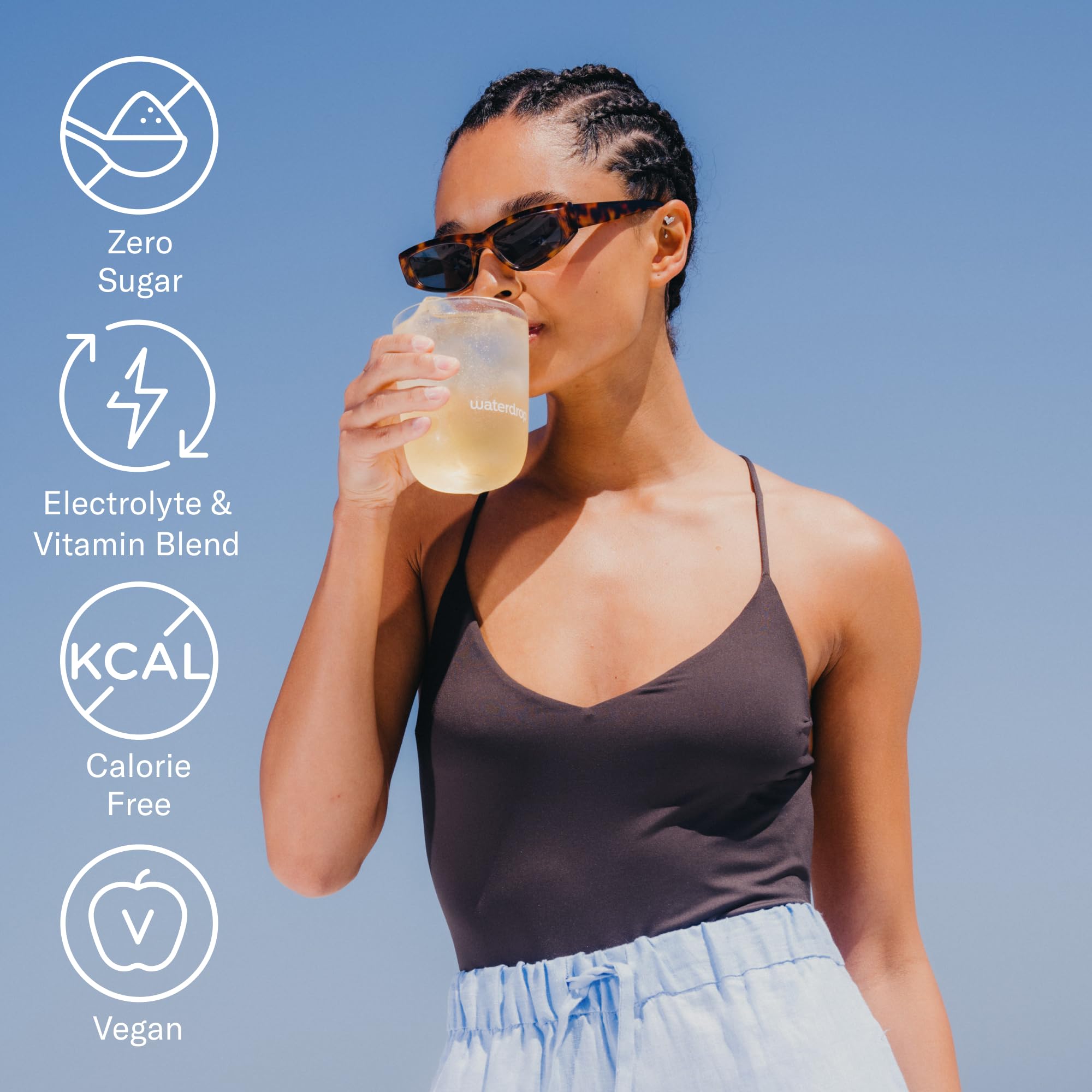 waterdrop MICRODRINK cube in reusable bottle illustrating on-the-go hydration convenience