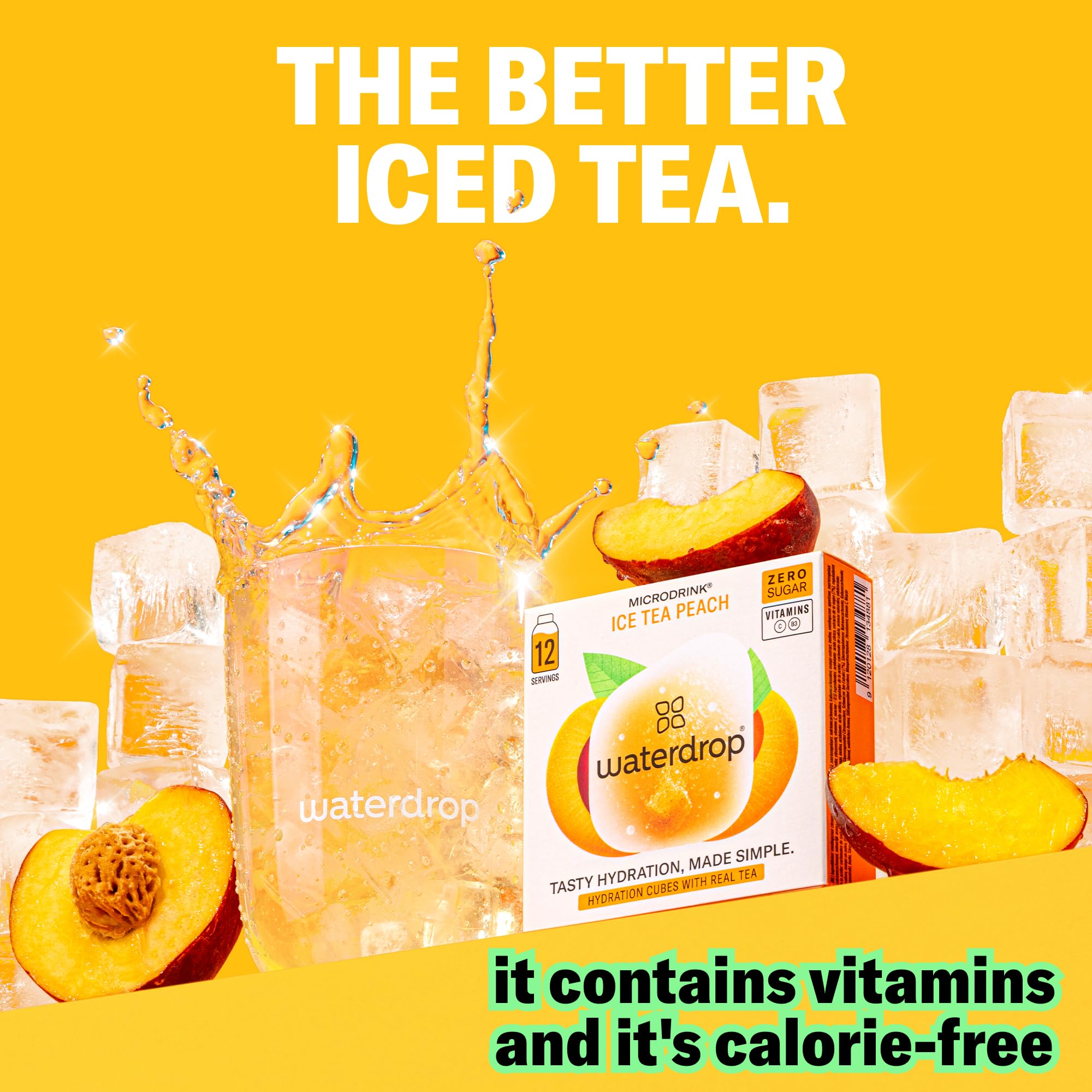 waterdrop MICRODRINK cube dissolving in sparkling water for instant flavor
