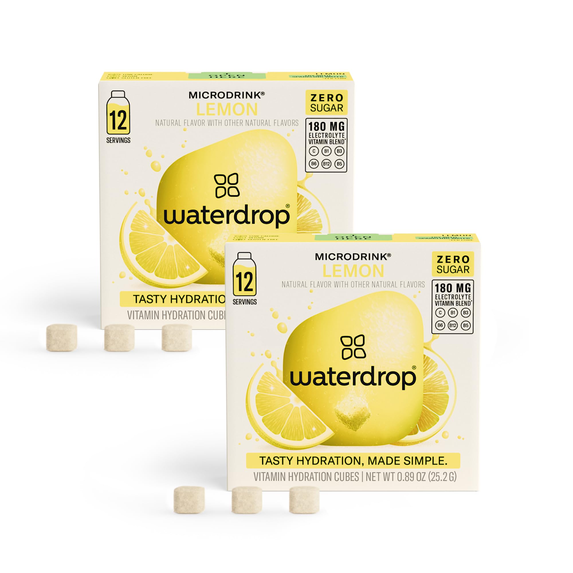 waterdrop MICRODRINK front packaging showing lemon cubes and 24 count convenience