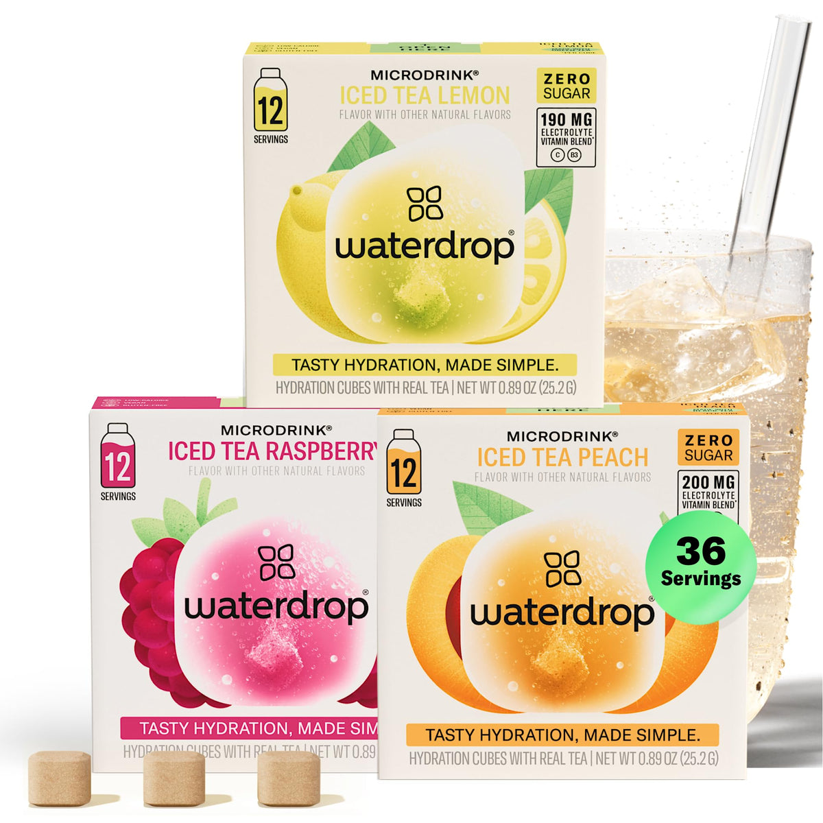 waterdrop MICRODRINK front pack showing 36-count variety benefits on shelf
