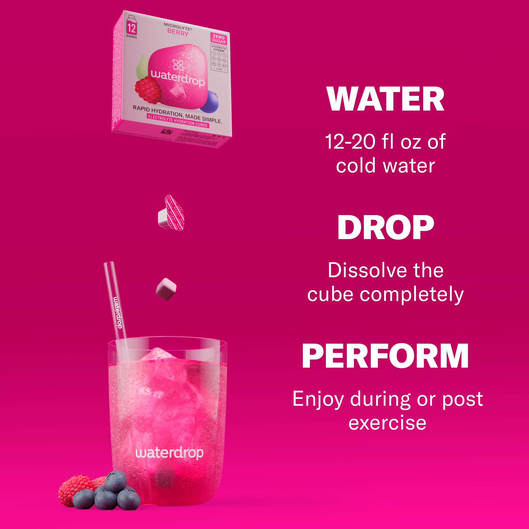 waterdrop MICRODRINK cube next to a hand for scale and portability benefit