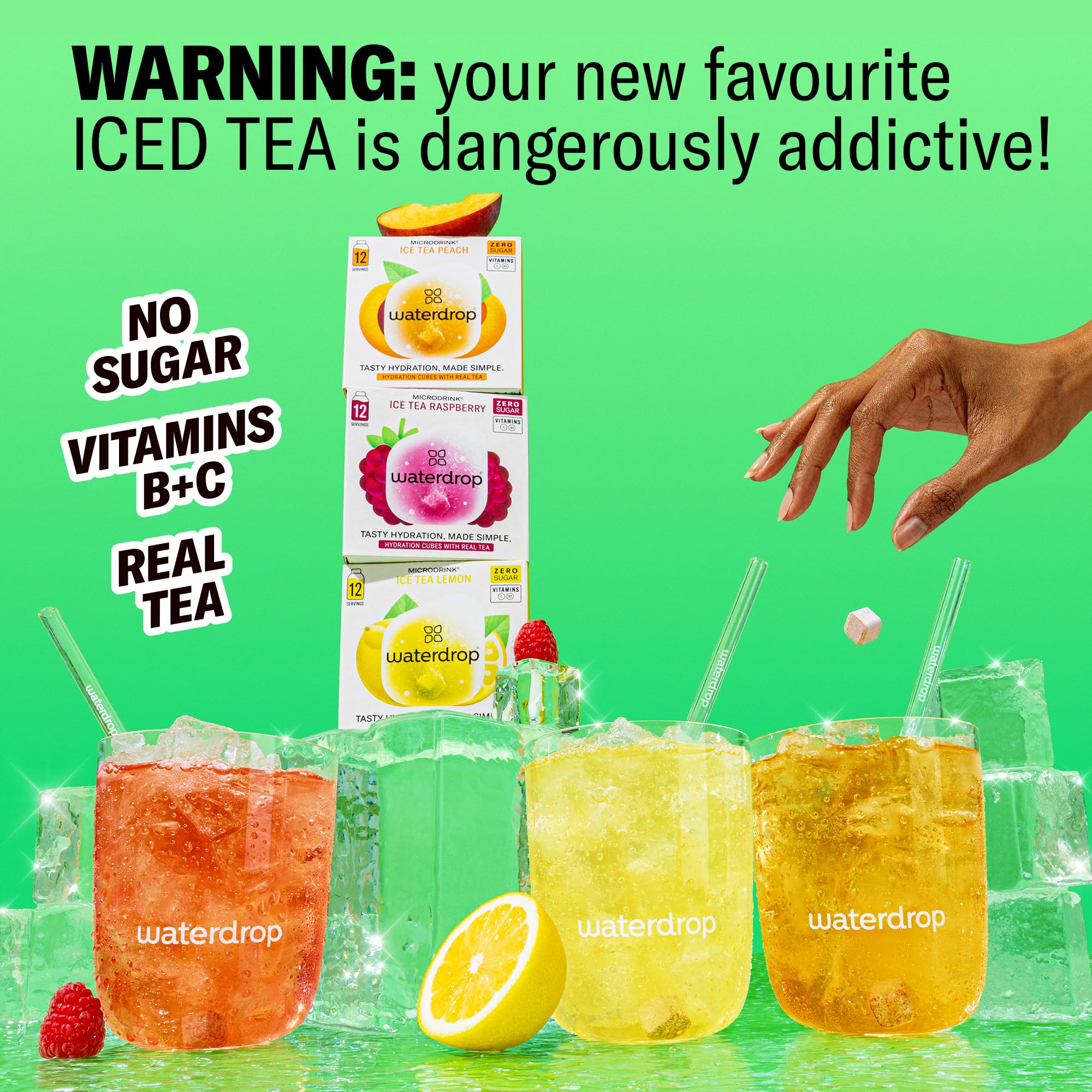 waterdrop MICRODRINK single unwrapped cube displaying texture and easy use