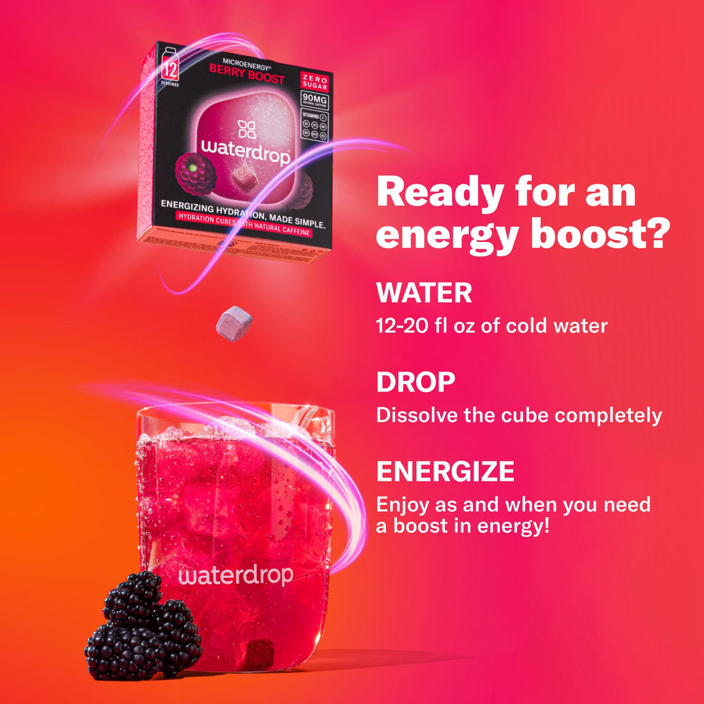 waterdrop MICRODRINK Berry and Mango cubes side-by-side showing distinct flavor profiles