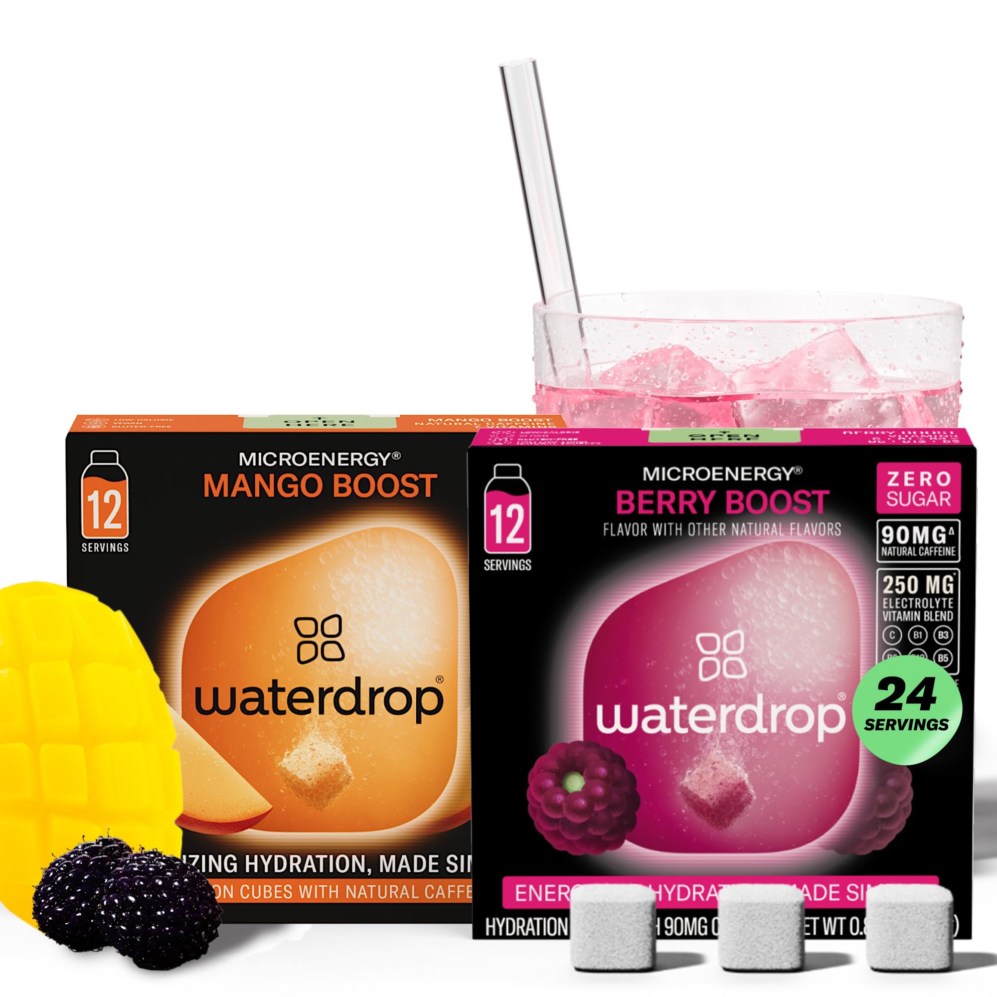 waterdrop MICRODRINK front pack showing 24 cubes and mixed flavors for convenience