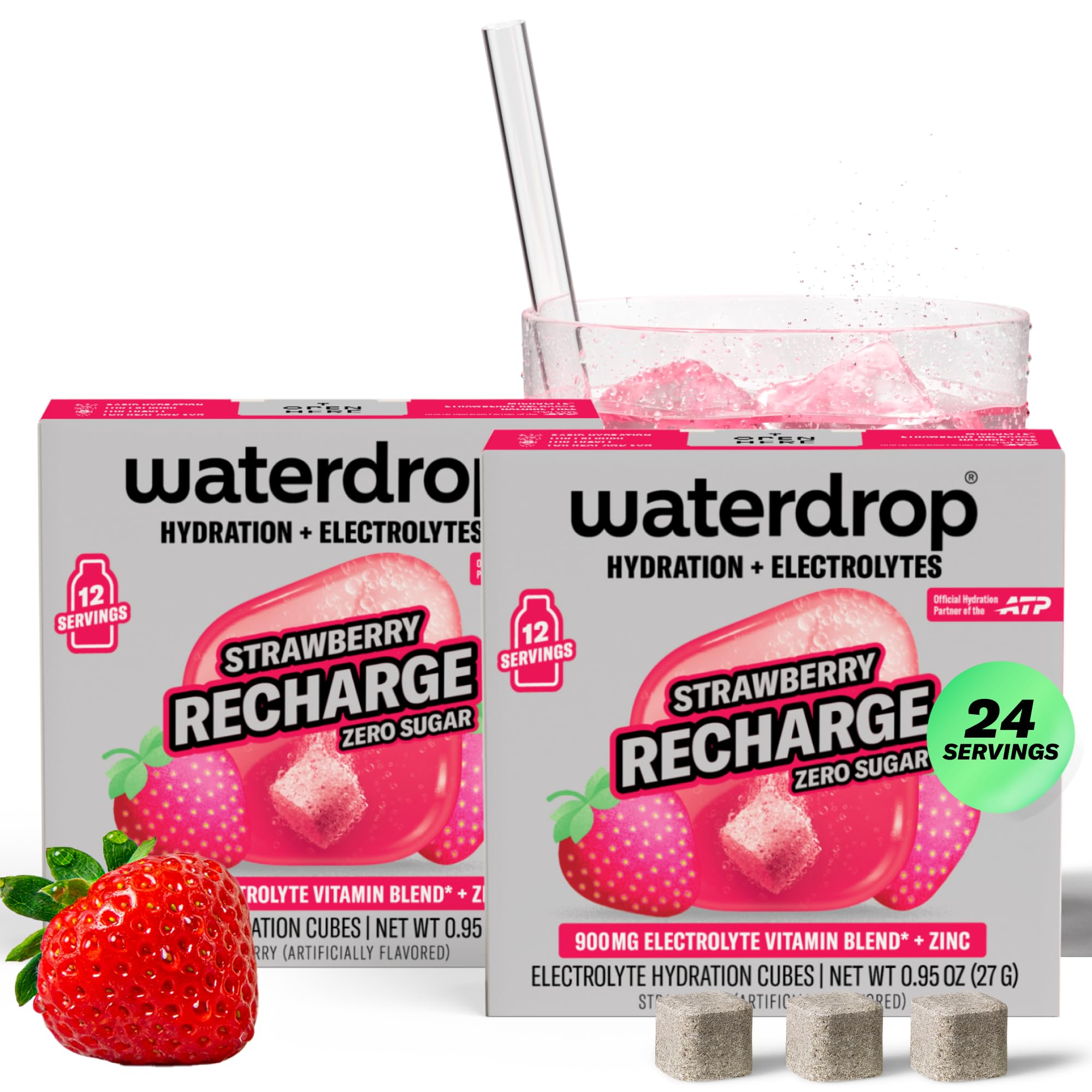 waterdrop MICRODRINK front pouch showing strawberry 2-pack and portability benefit