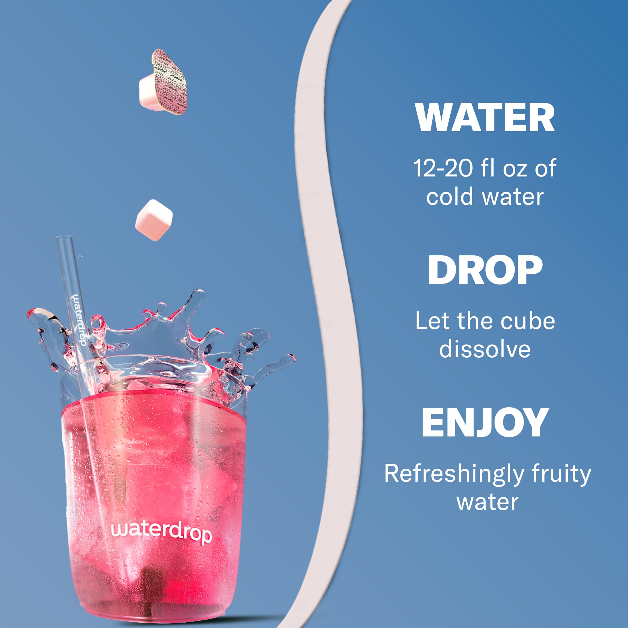 waterdrop glass beside a cube for scale to show single-serve serving size