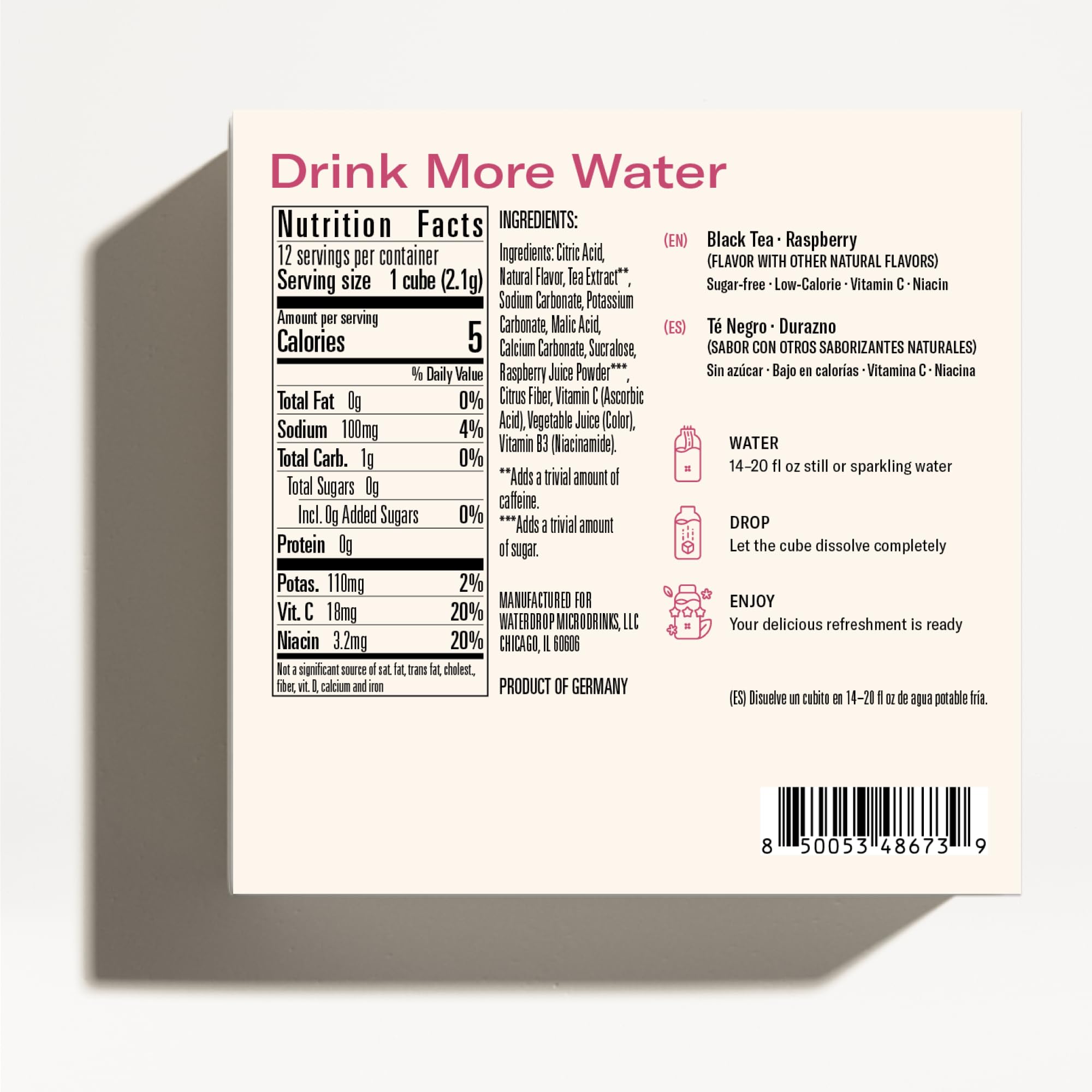 waterdrop variety display including iced tea raspberry to show flavor options