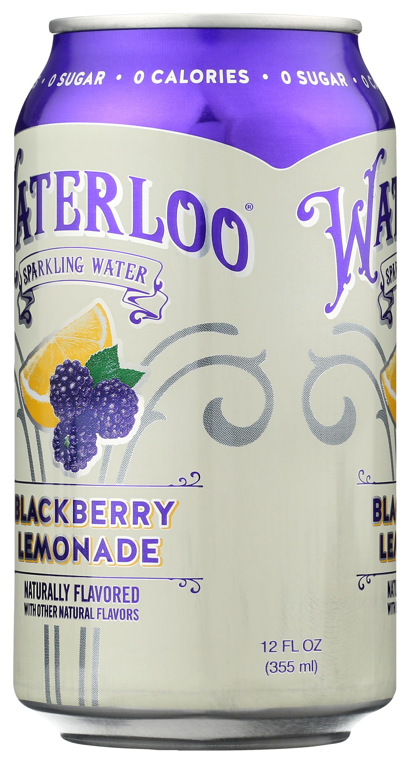 Waterloo ingredient and certification label showing sugar-free and kosher attributes