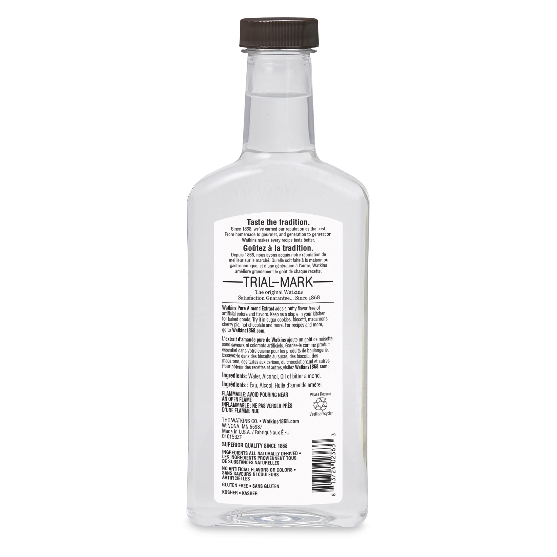 Watkins label closeup highlighting ingredients and purity benefit