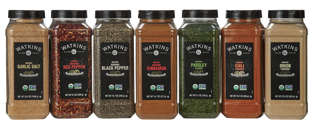 Watkins black pepper poured from jar onto spoon demonstrating easy dispensing benefit