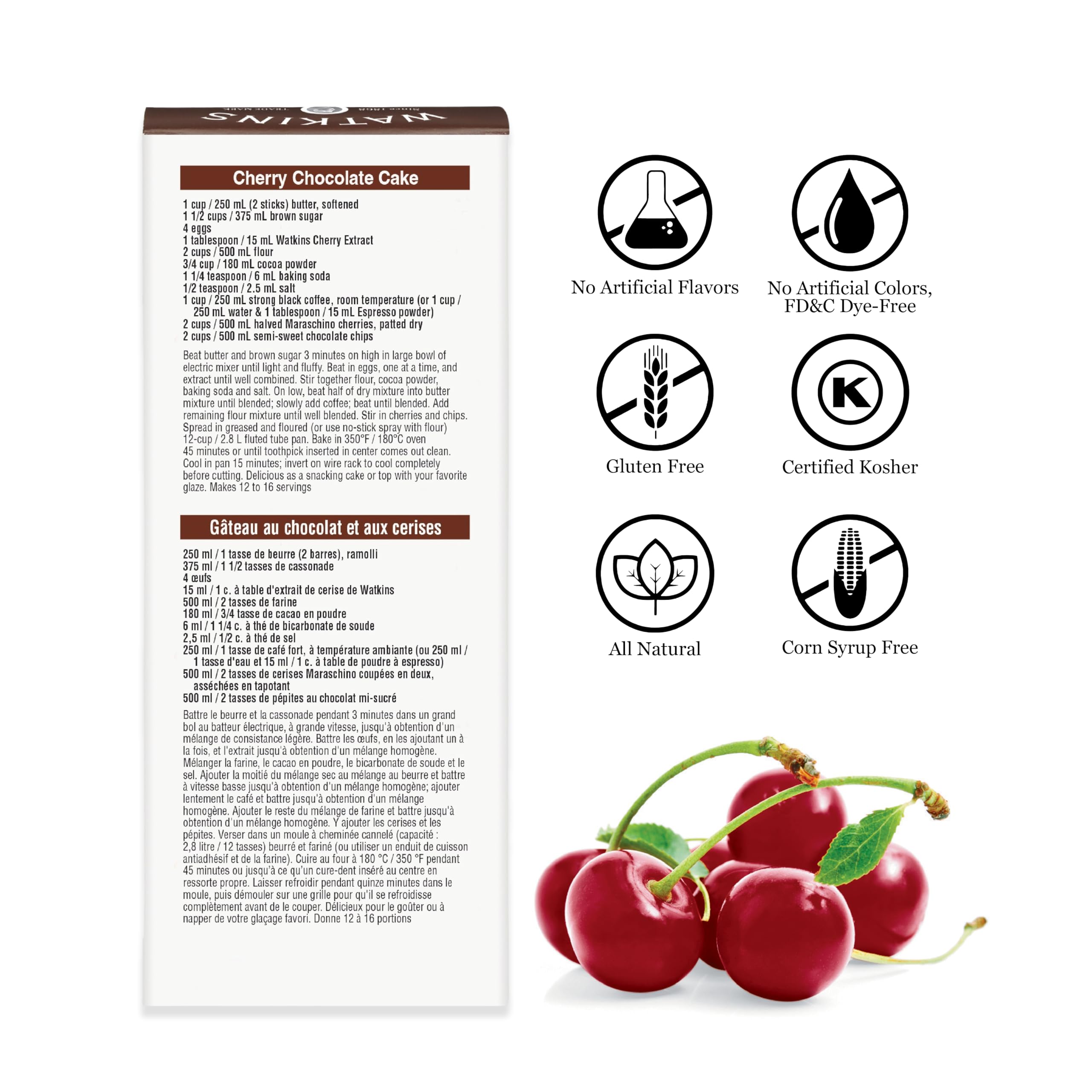 Close-up of Watkins label highlighting natural ingredients and kosher certification