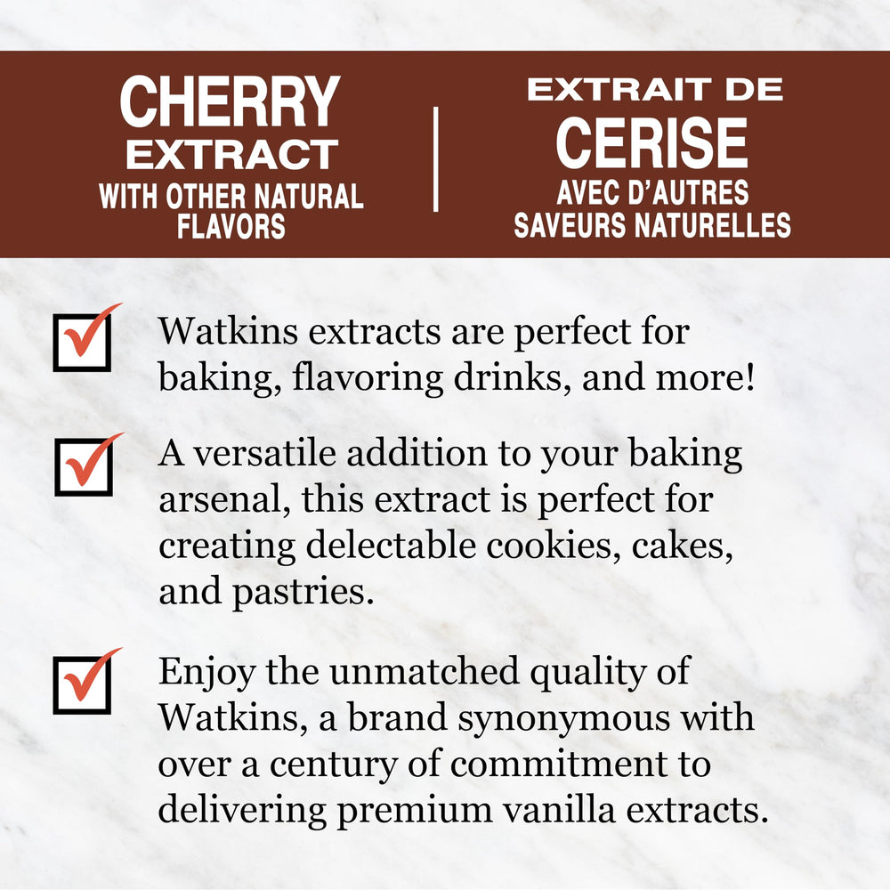 Watkins cherry extract bottle in a kitchen setting illustrating versatile use
