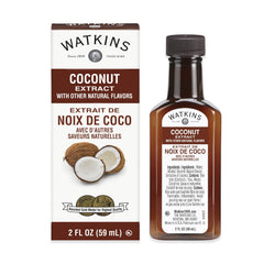 Watkins coconut extract front packaging showing bottles and benefits