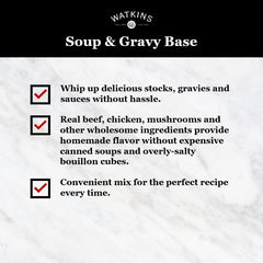 Watkins gravy poured over roast illustrating convenient savory sauce made fast