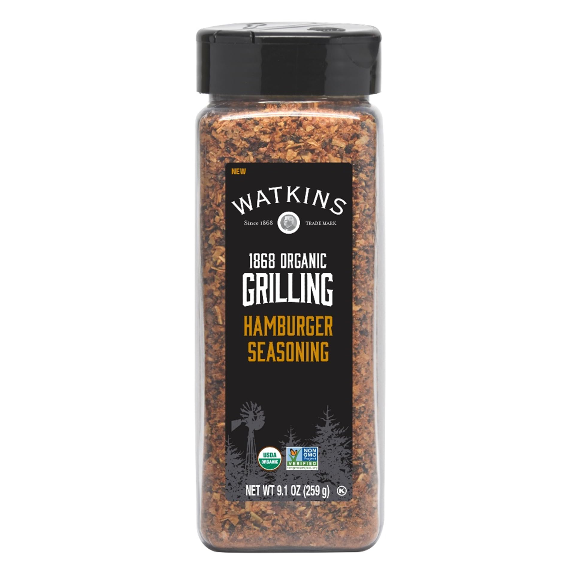 Watkins jar front view showing label and organic seasoning benefit
