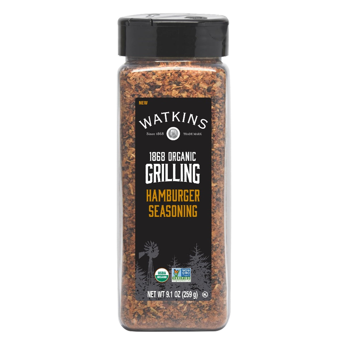 Watkins jar front view showing label and organic seasoning benefit