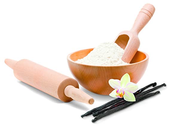 Measuring spoon of Watkins vanilla powder ready to add consistent flavor to recipes