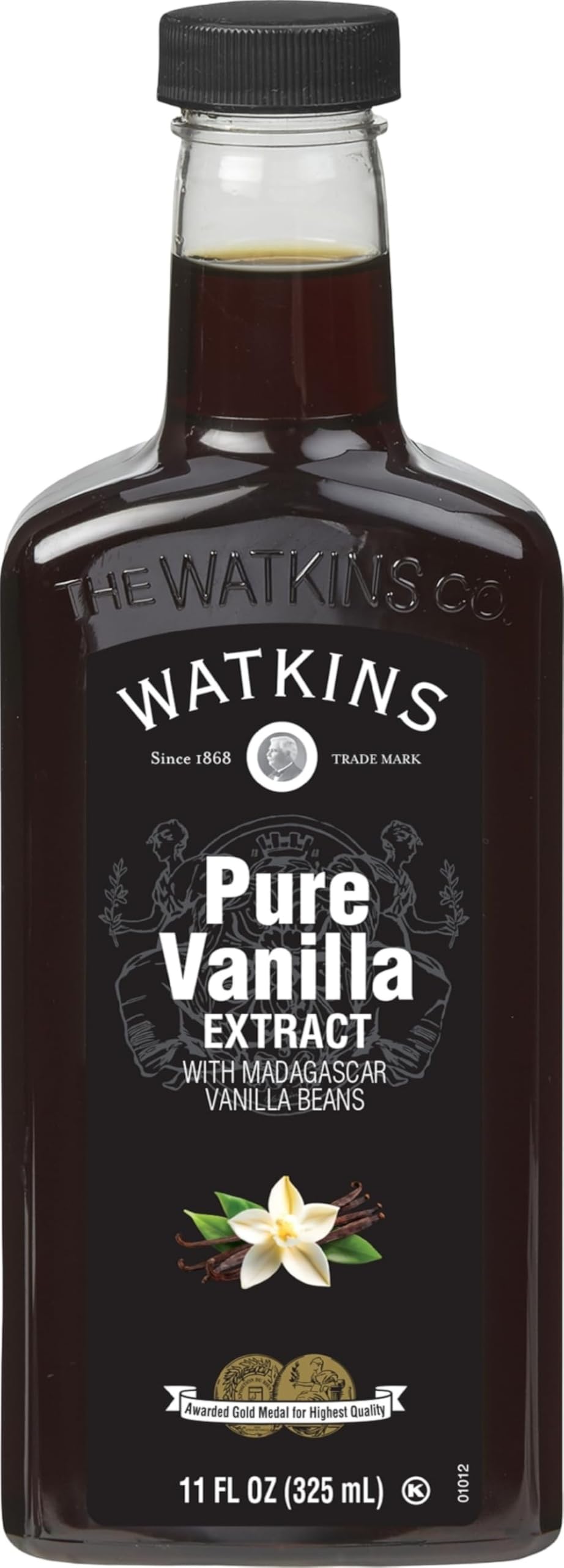 Watkins bottle front view showing pure vanilla extract and usage benefit