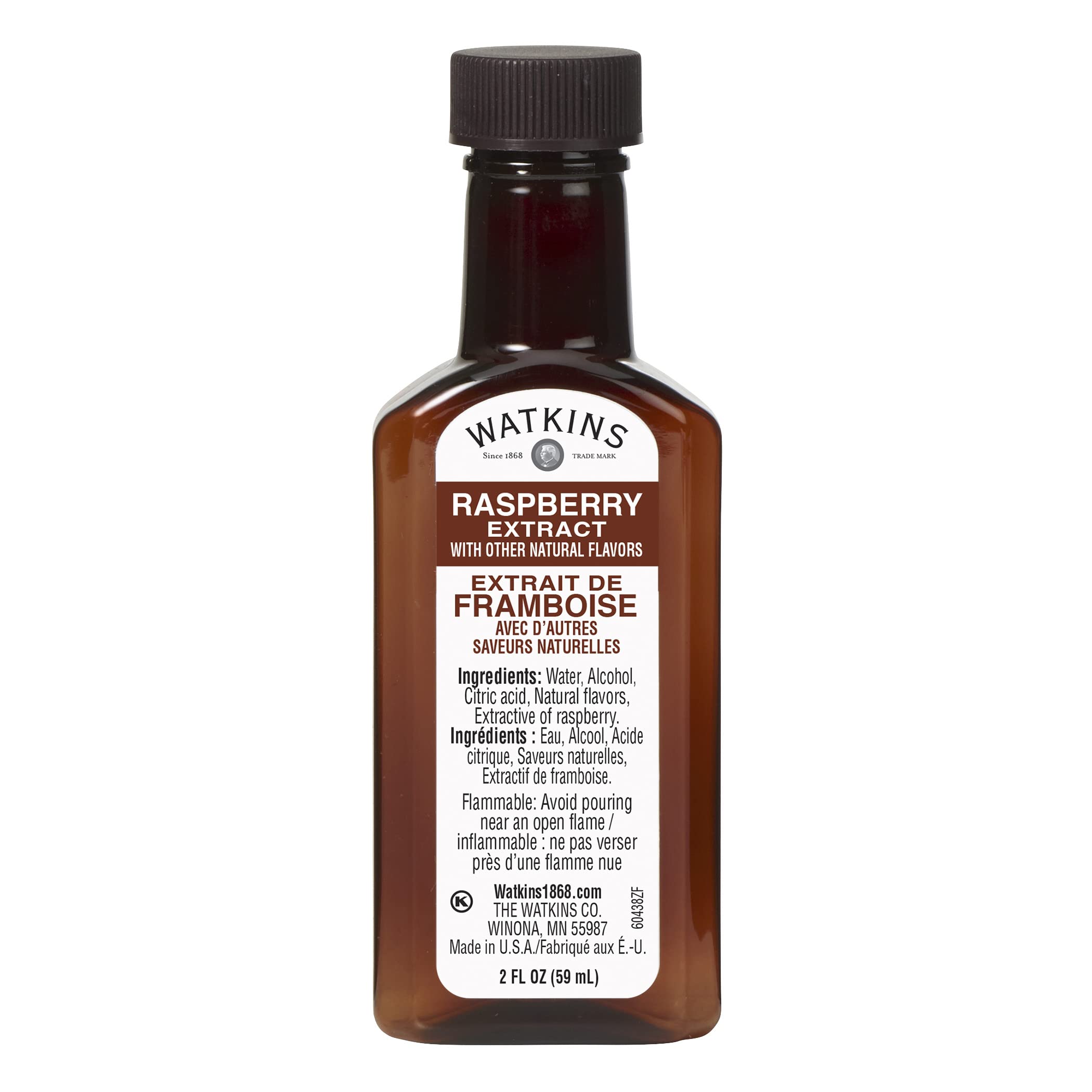 Watkins raspberry extract bottle close-up highlighting concentrated flavor