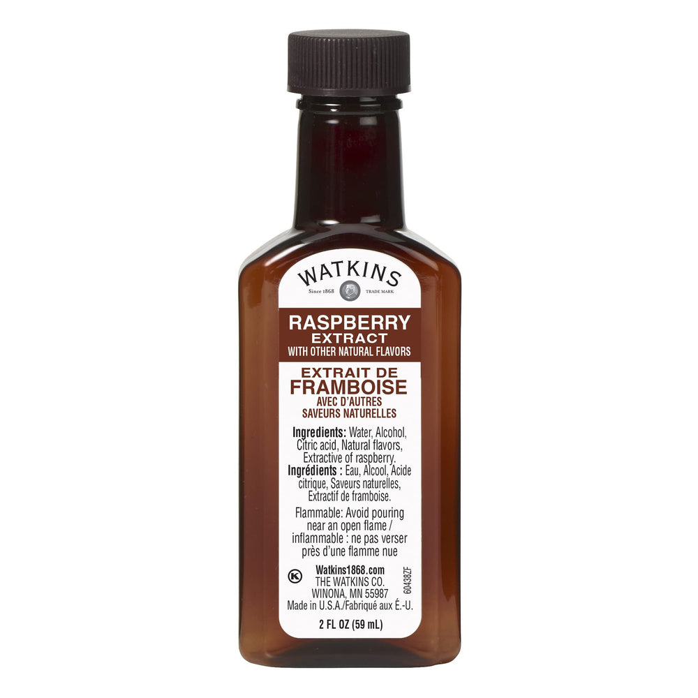 Watkins raspberry extract bottle close-up highlighting concentrated flavor
