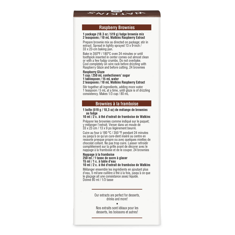 Watkins raspberry extract label detail showing natural ingredients and certifications
