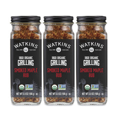 Watkins front packaging showing three glass shakers and organic label benefits