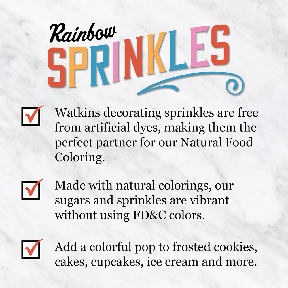 Watkins sprinkles topping cupcakes in a party setting for instant color
