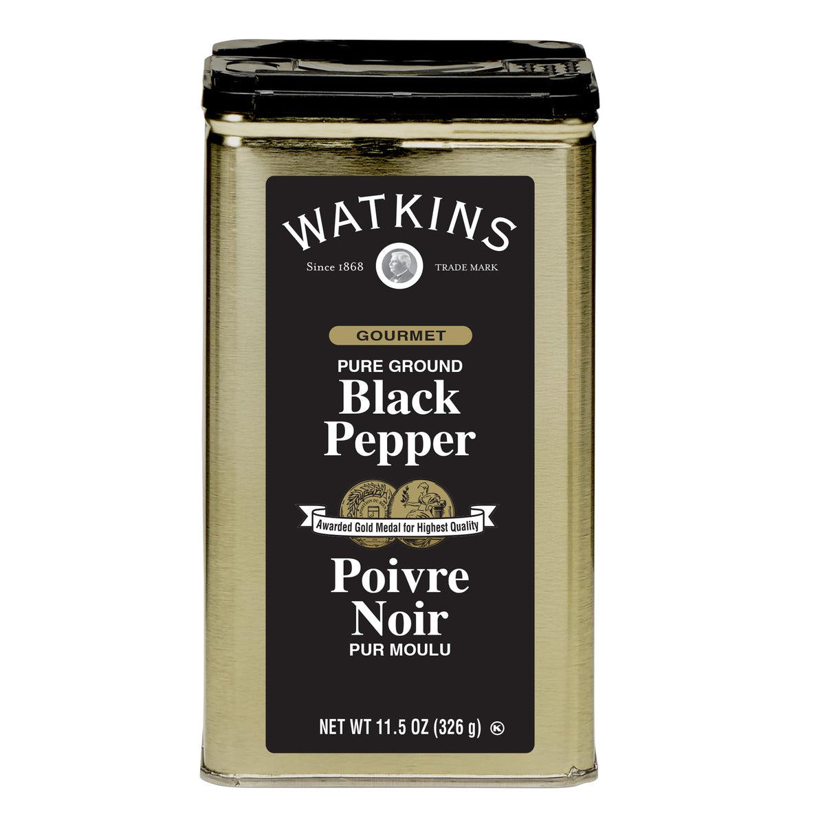 Watkins tin front packaging showing branding and 11.5 oz size benefit