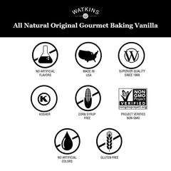 Watkins vanilla beans next to bottle showing natural bean source benefit