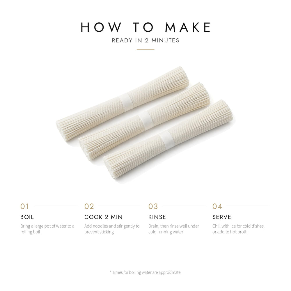 Watsumugi noodles in a bright kitchen setting suggesting easy everyday cooking benefit