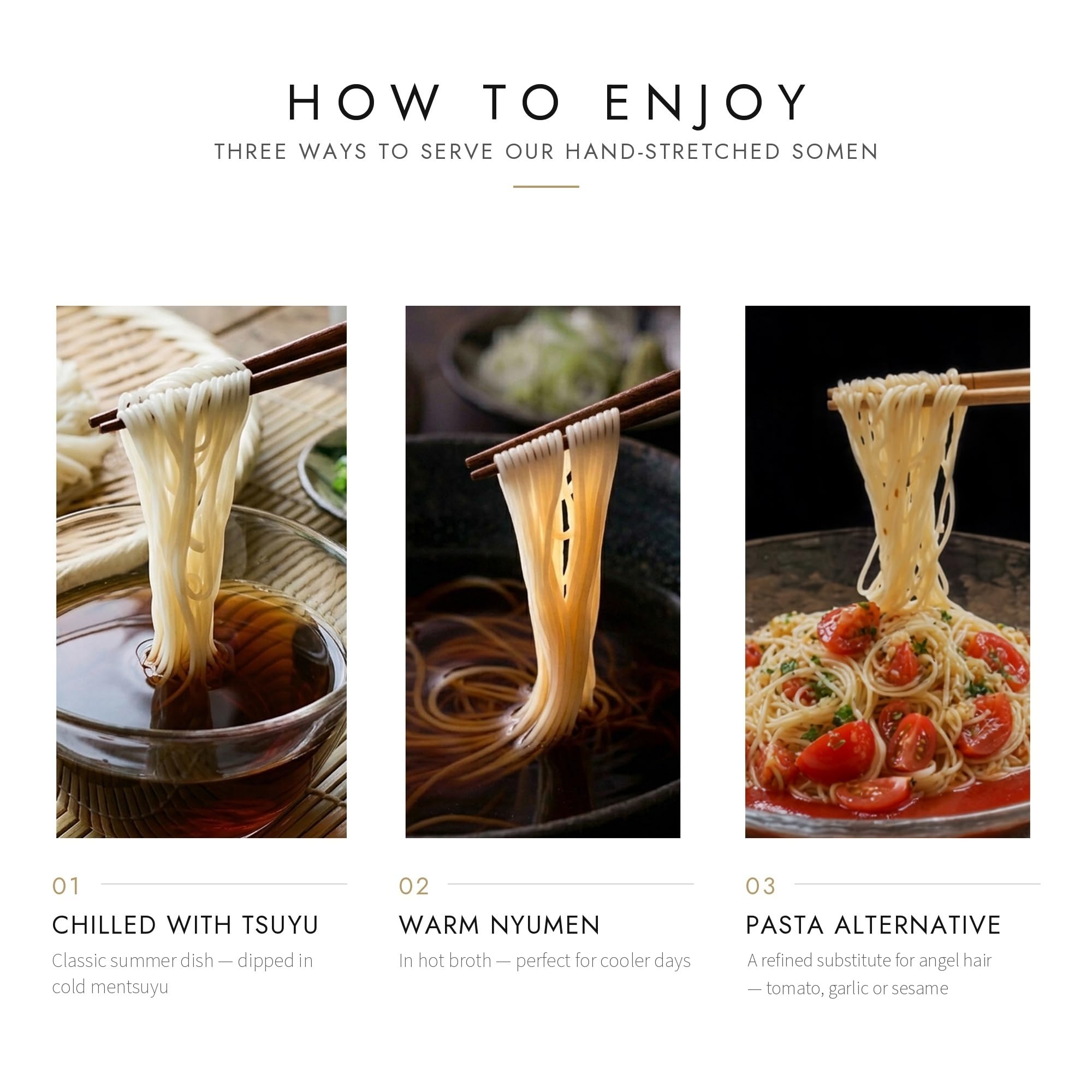 Watsumugi noodles being poured into boiling pot for quick two-minute cook benefit