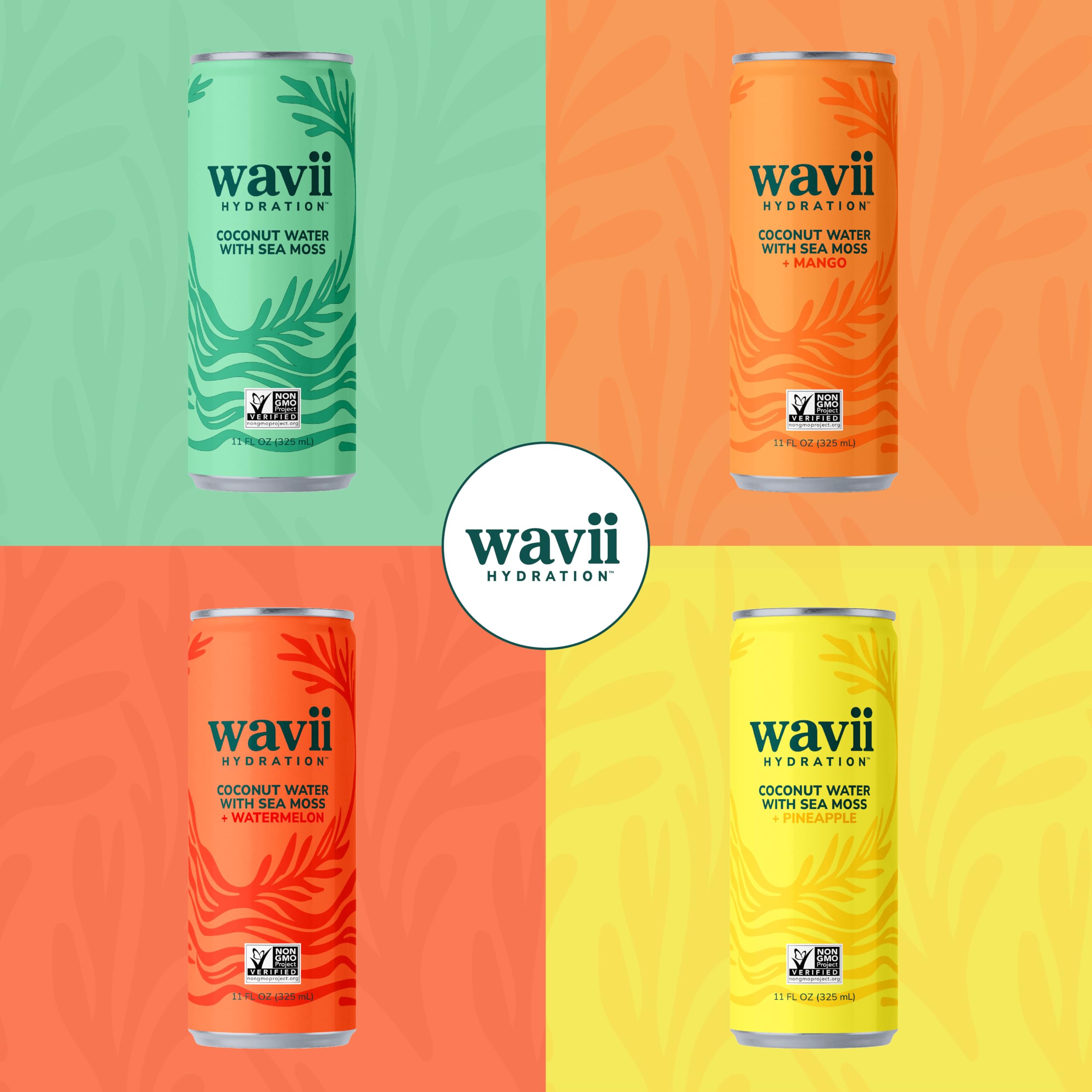 Wavii ingredient label close-up showing organic coconut water and sea moss clarity