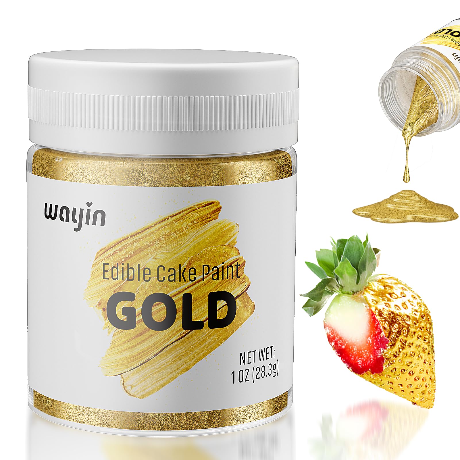 Wayin gold bottle front view showing ready-to-use edible shimmer