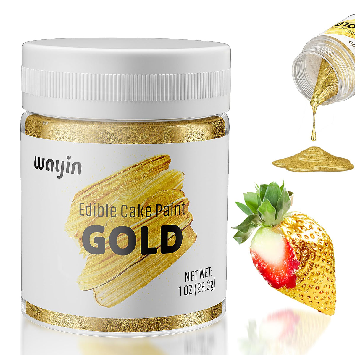 Wayin gold bottle front view showing ready-to-use edible shimmer