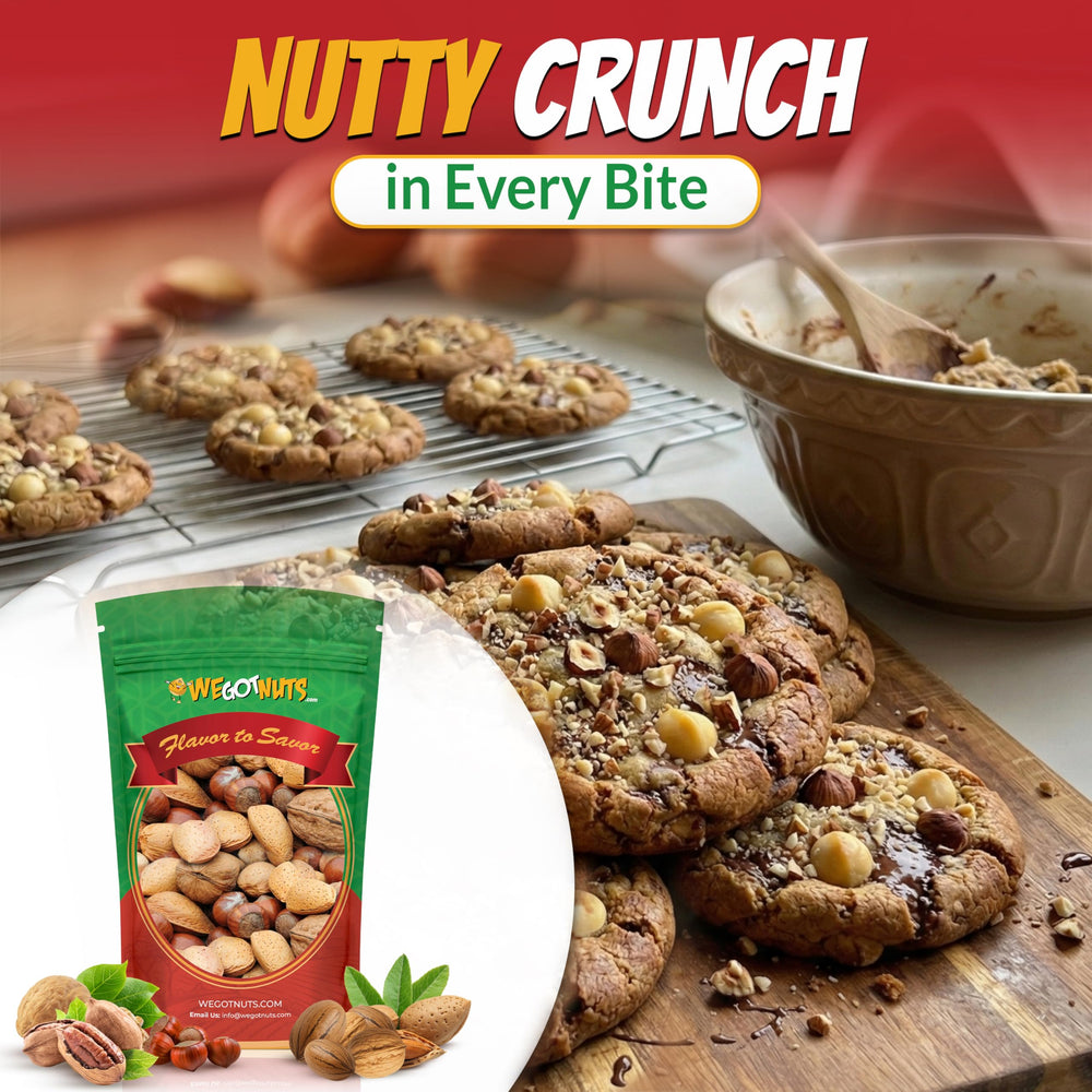 We Got Nuts 48oz bag beside a ruler to display 3-pound scale and bulk pantry value