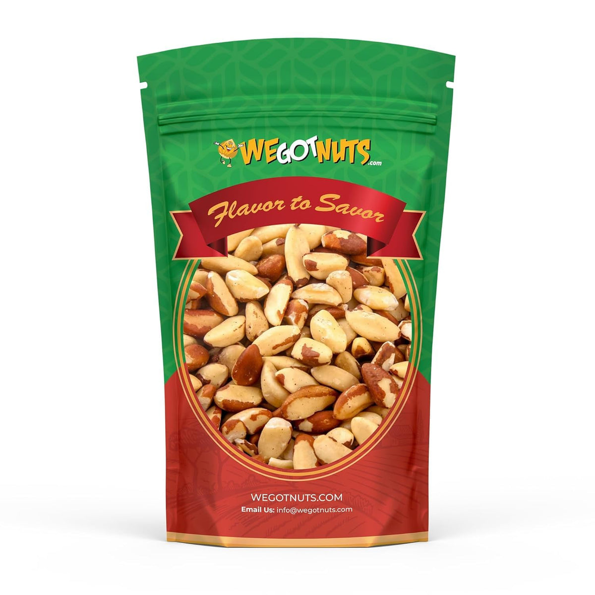 We Got Nuts front pouch showing product branding and resealable bag benefit