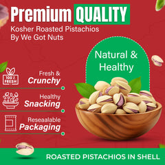 We Got Nuts close-up of roasted in-shell pistachios highlighting crunchy benefit