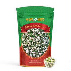 We Got Nuts close-up of seasoned green pea texture highlighting crunchy coating and vibrant seasoning