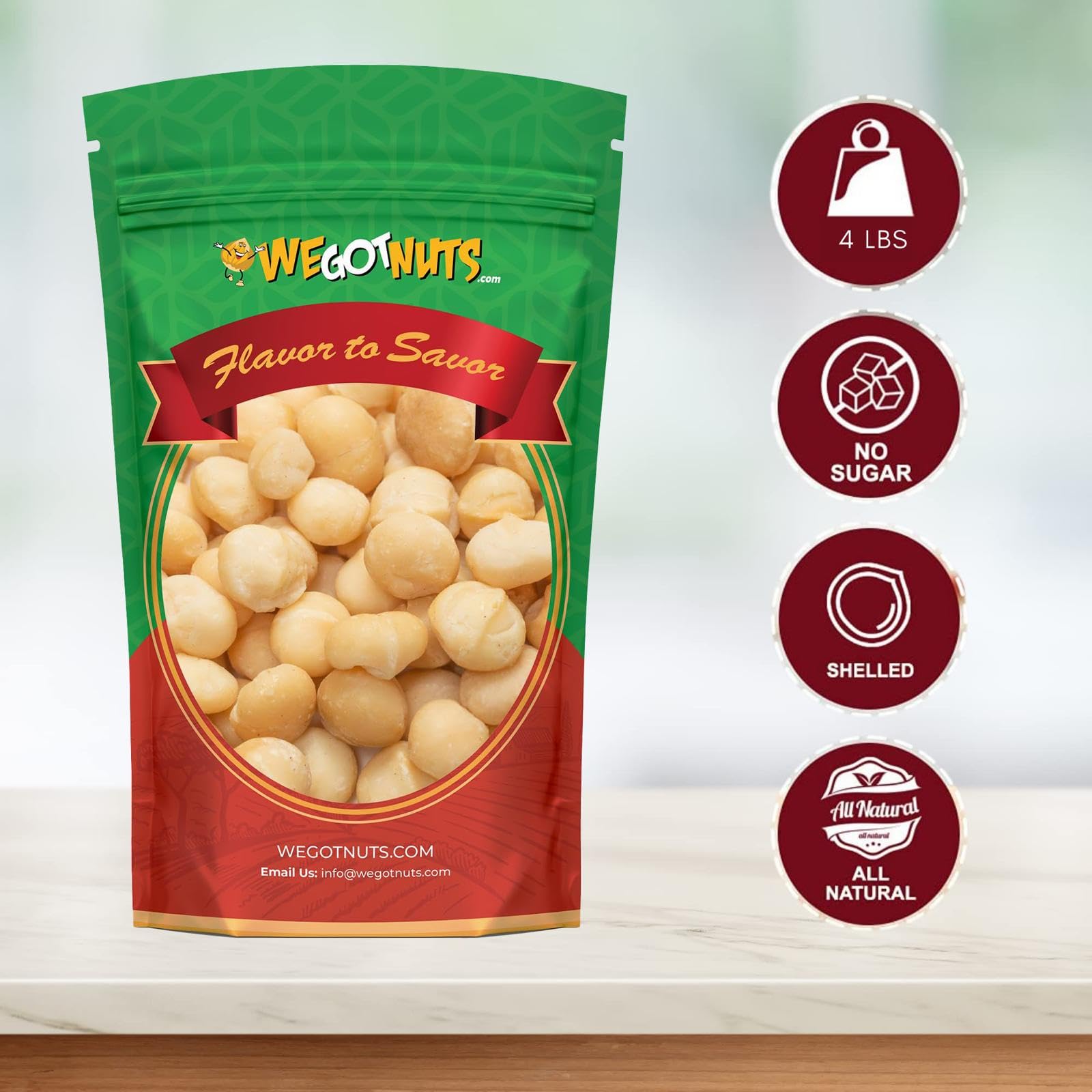 We Got Nuts close-up of raw macadamia kernels highlighting creamy texture benefit
