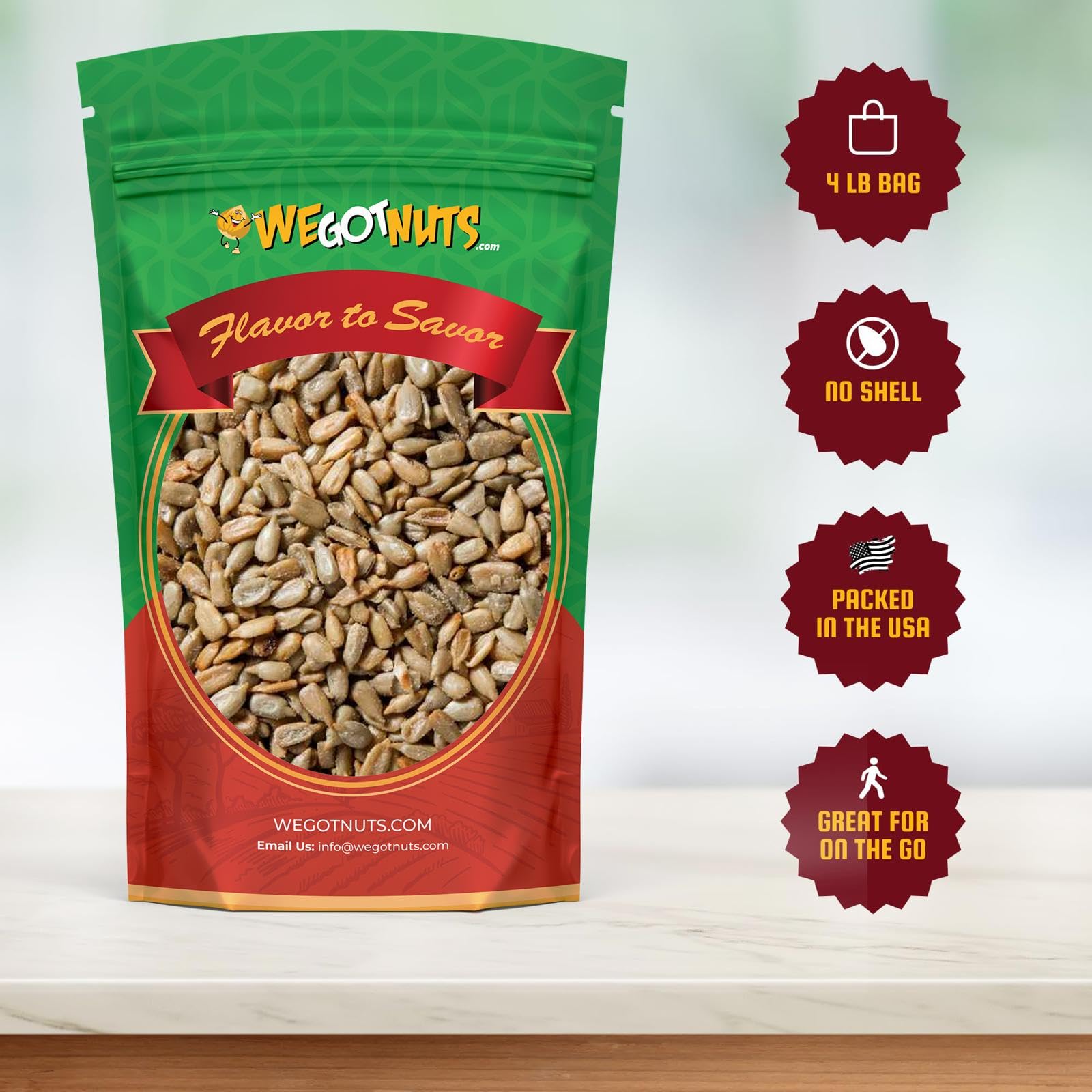 We Got Nuts open resealable bag with shelled kernels ready to use