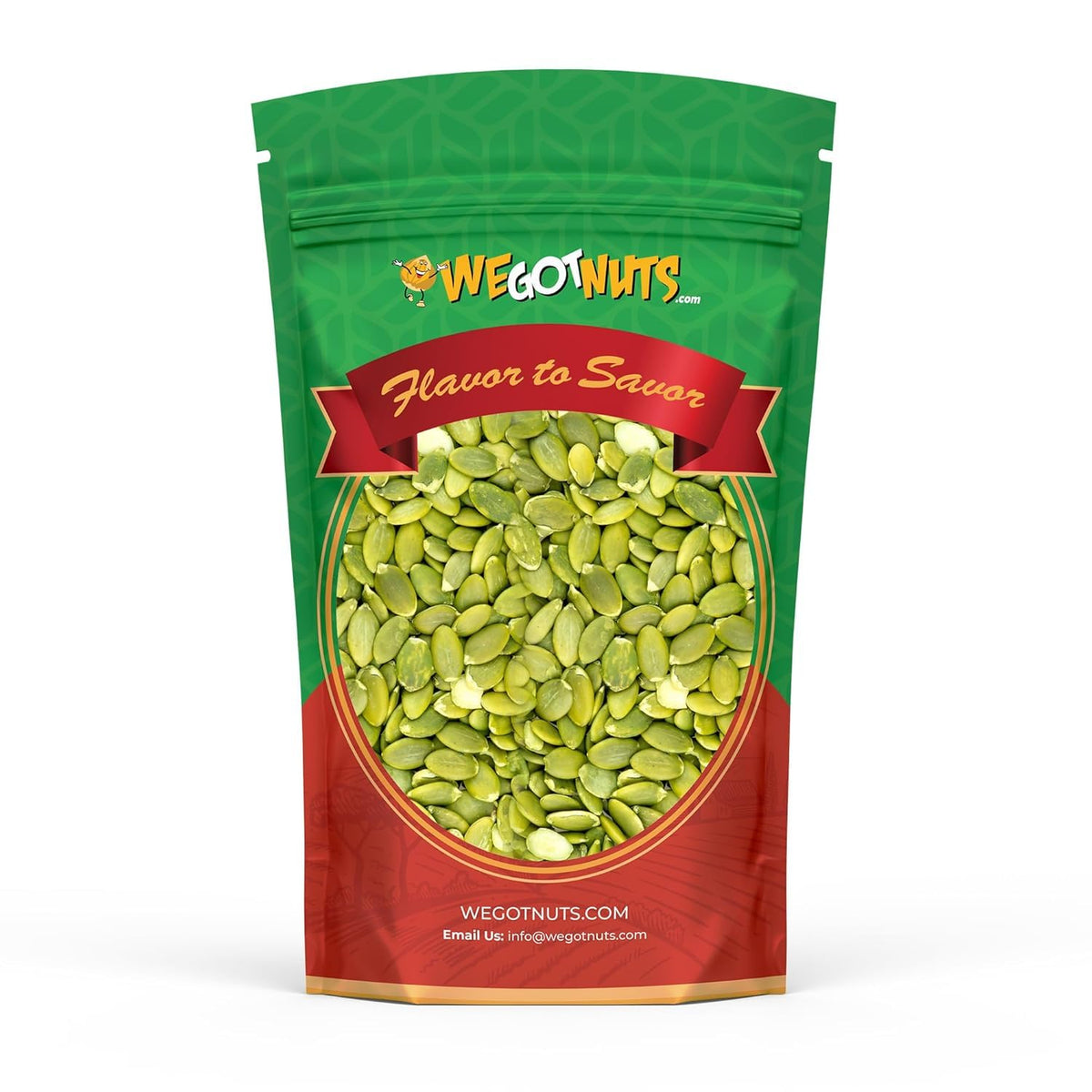 We Got Nuts front packaging showing 2 lb bag and label benefits