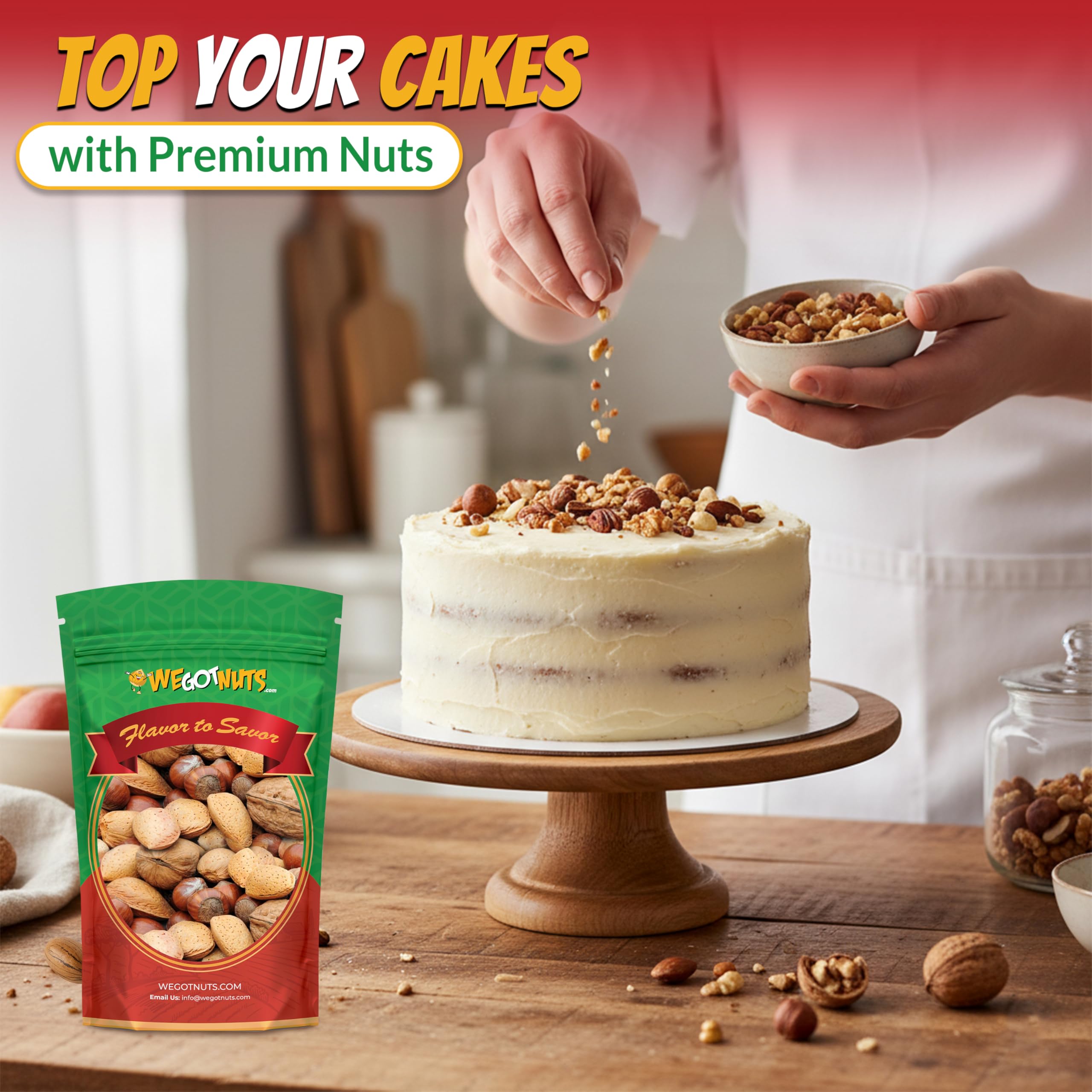 We Got Nuts shelled pieces used as salad topping to enhance crunch and nutritional value