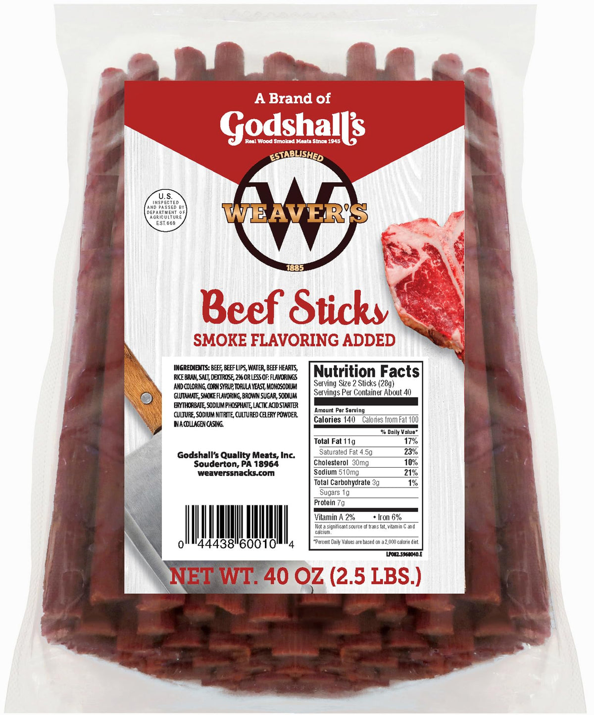 WEAVER'S front packaging 40 oz bag showing value pack and mild flavor benefit