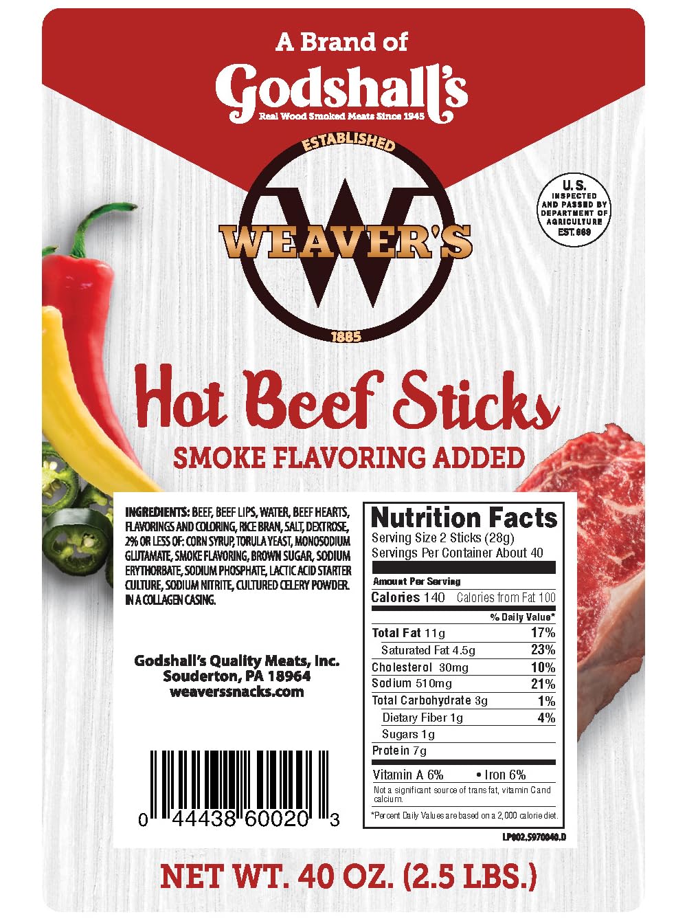 WEAVER'S close-up of beef stick texture highlighting savory, spicy bite