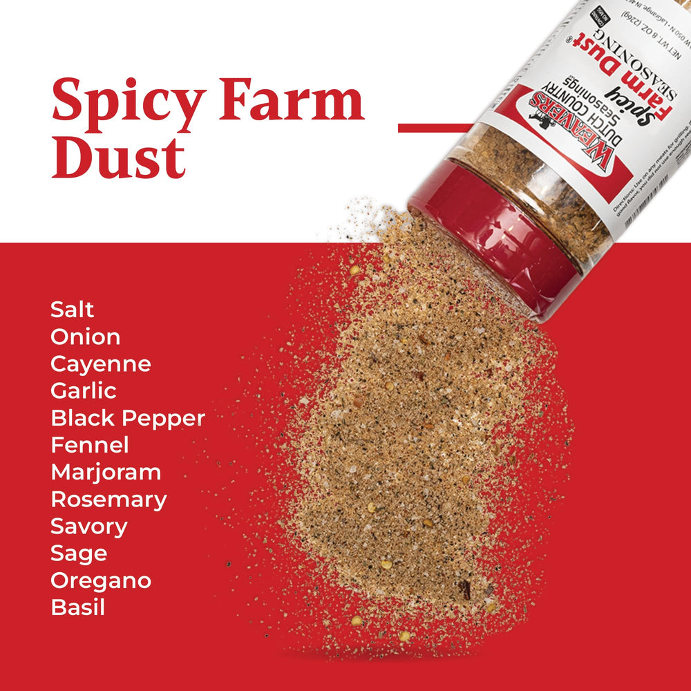 Weaver’s Spicy Farm Dust open jar close-up displaying granular texture and spice blend benefit