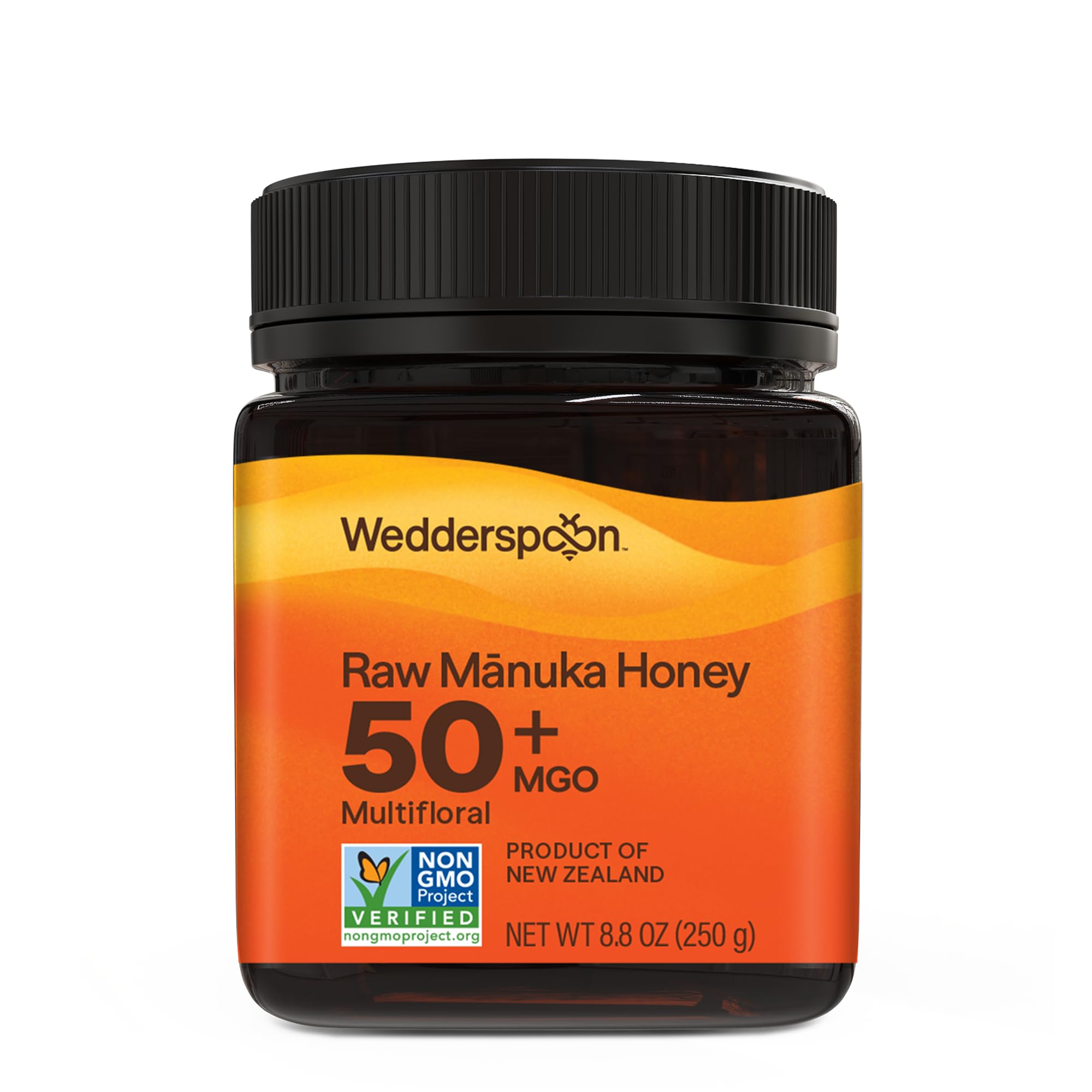 Wedderspoon jar front view showing label and size with clear branding and appeal