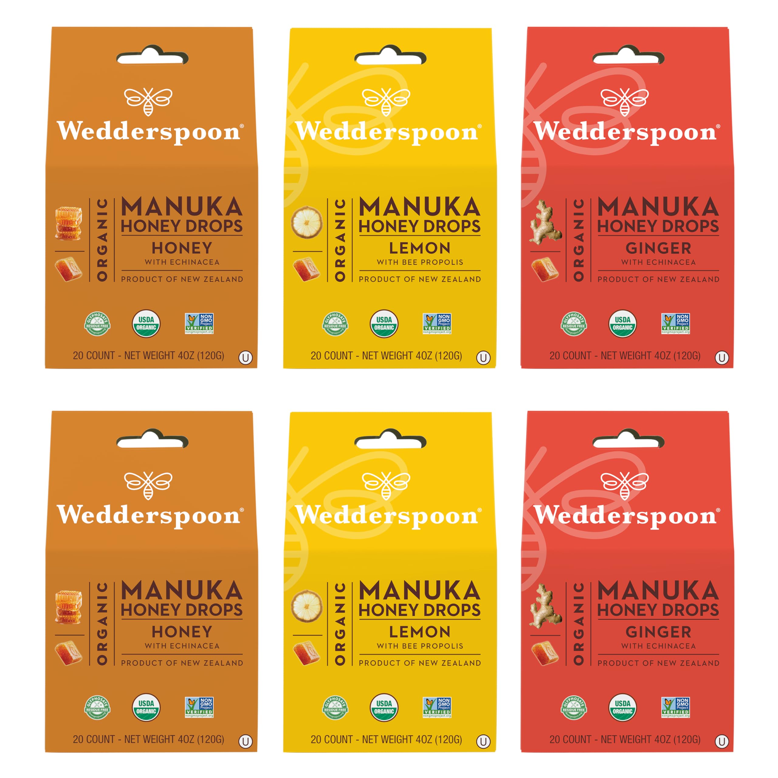 Wedderspoon front packaging showing variety pack and organic label benefits