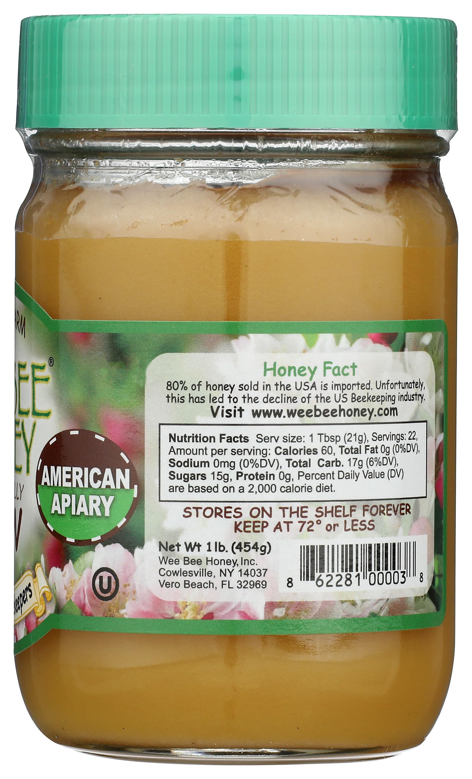 Wee Bee Honey label close-up highlighting estate-grown and pesticide-free wording