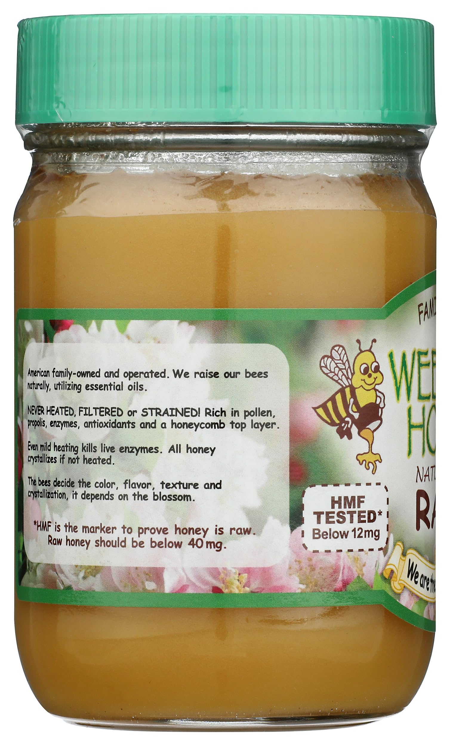 Wee Bee Honey beside a ruler and fruit to show 1 lb jar scale and practical size